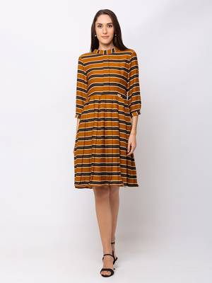 Sheczzar Mustard Color Regular fit Midi Dress 1