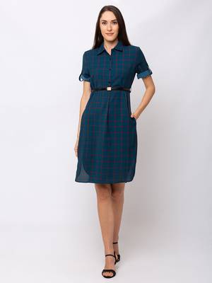 Sheczzar Teal Color Regular fit Midi Dress 1