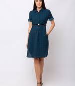 Sheczzar Teal Color Regular fit Midi Dress