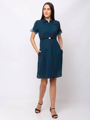 Sheczzar Teal Color Regular fit Midi Dress 4