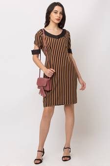 Sheczzar BROWN Color Regular fit Midi Dress