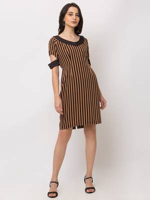 Sheczzar BROWN Color Regular fit Midi Dress 5