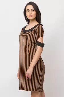Sheczzar BROWN Color Regular fit Midi Dress