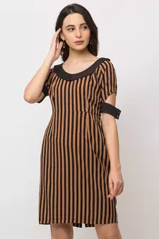 Sheczzar BROWN Color Regular fit Midi Dress