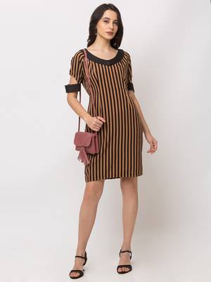 Sheczzar BROWN Color Regular fit Midi Dress 1