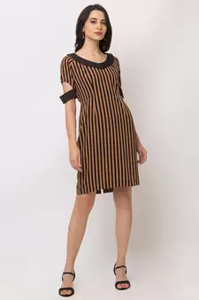 Sheczzar BROWN Color Regular fit Midi Dress