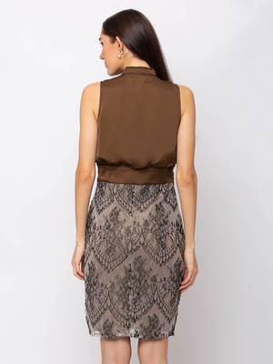 Sheczzar BROWN Color Regular fit Midi Dress 3