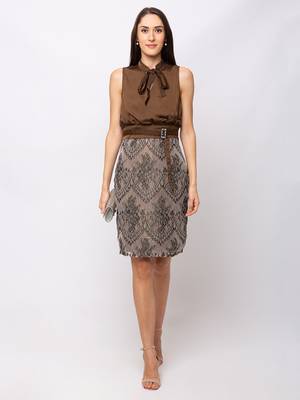 Sheczzar BROWN Color Regular fit Midi Dress 1