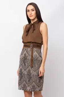 Sheczzar BROWN Color Regular fit Midi Dress