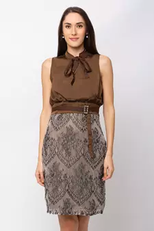 Sheczzar BROWN Color Regular fit Midi Dress