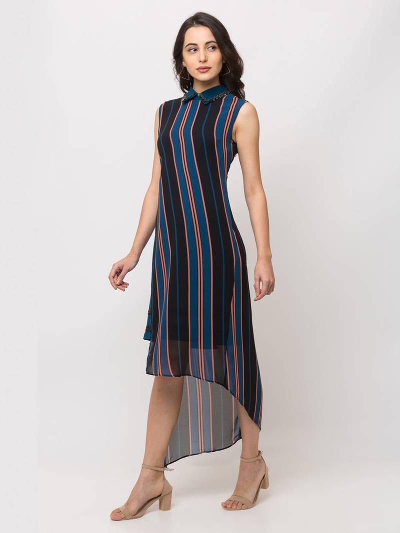 Sheczzar Navy Blue Color Regular fit Midi Dress