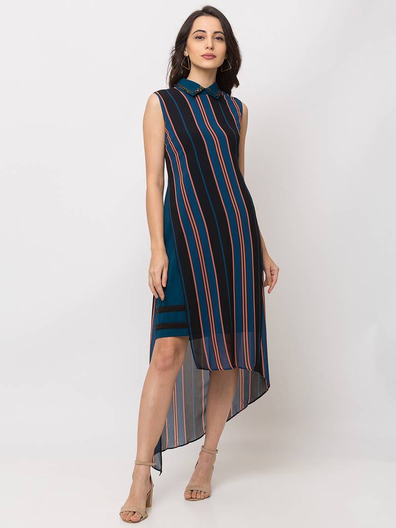 Sheczzar Navy Blue Color Regular fit Midi Dress