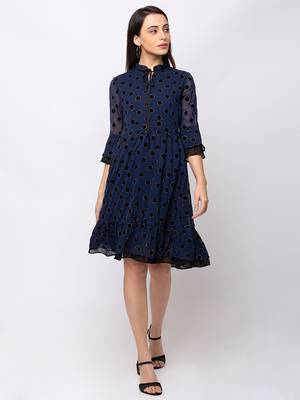 Sheczzar Navy Blue Color Regular fit Midi Dress 1