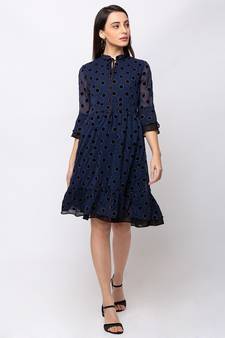 Sheczzar Navy Blue Color Regular fit Midi Dress