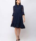 Sheczzar Navy Blue Color Regular fit Midi Dress