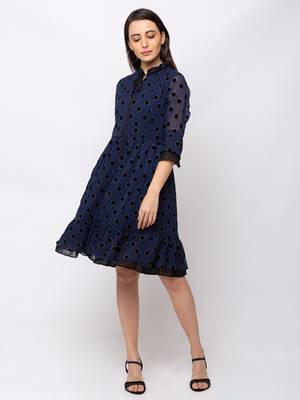 Sheczzar Navy Blue Color Regular fit Midi Dress 2