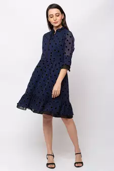 Sheczzar Navy Blue Color Regular fit Midi Dress