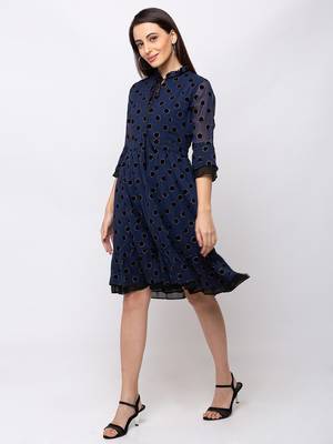 Sheczzar Navy Blue Color Regular fit Midi Dress 4