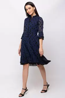Sheczzar Navy Blue Color Regular fit Midi Dress