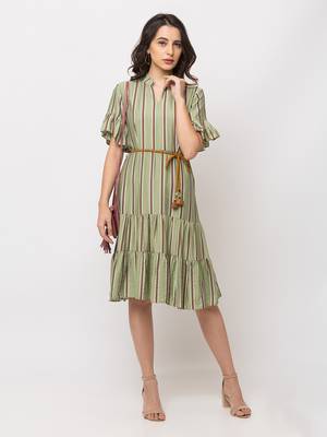 Sheczzar Green Color Regular fit Midi Dress 1