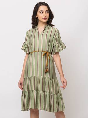 Sheczzar Green Color Regular fit Midi Dress 5