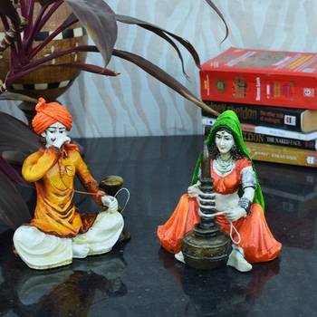 Combo of Rajasthani Hookah Man and Lady Statue 1