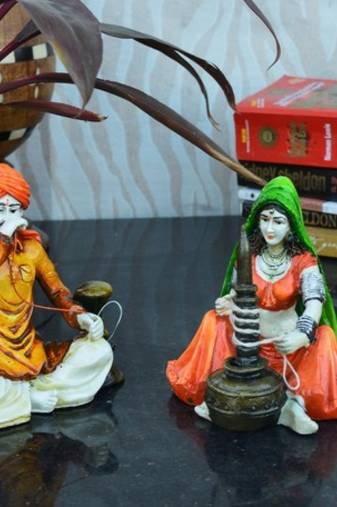 Combo of Rajasthani Hookah Man and Lady Statue