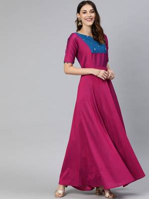 Purple printed cotton long-dresses 1