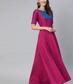 Purple printed cotton long-dresses