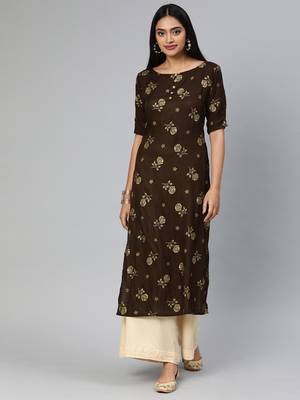Brown printed viscose ethnic-kurtis 1