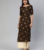 Brown printed viscose ethnic-kurtis