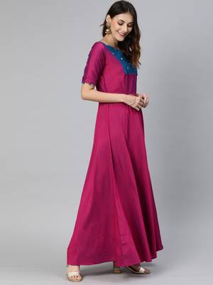 Purple printed cotton long-dresses 2