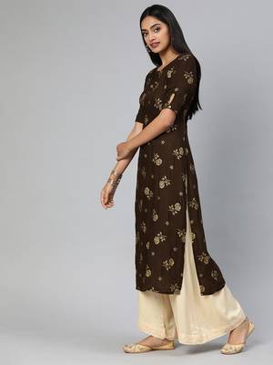 Brown printed viscose ethnic-kurtis 2