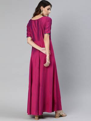 Purple printed cotton long-dresses 3