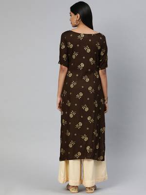 Brown printed viscose ethnic-kurtis 3