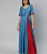 Blue printed cotton long-dresses