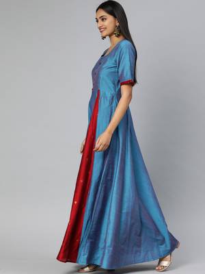 Blue printed cotton long-dresses 2