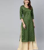 Green printed cotton cotton-kurtis