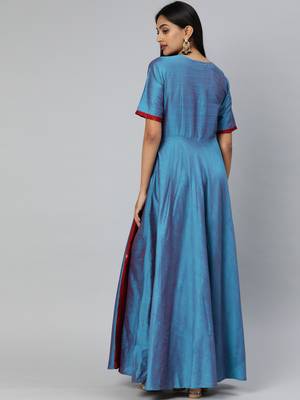 Blue printed cotton long-dresses 3