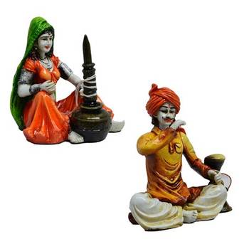 Combo of Rajasthani Hookah Man and Lady Statue 3