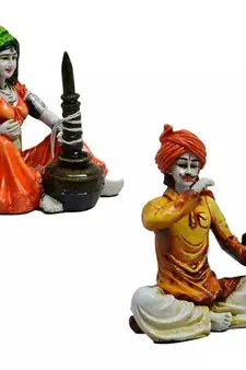 Combo of Rajasthani Hookah Man and Lady Statue