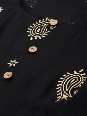 Black printed viscose rayon long-dresses 4