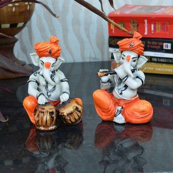 Set of 2 Ganesha Playing Tabla and Flute 1