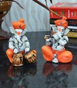 Set of 2 Ganesha Playing Tabla and Flute