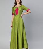 Green printed cotton long-dresses