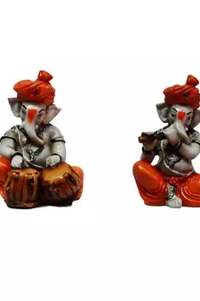 Set of 2 Ganesha Playing Tabla and Flute