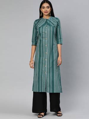 Teal printed cotton cotton-kurtis 1