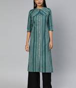 Teal printed cotton cotton-kurtis