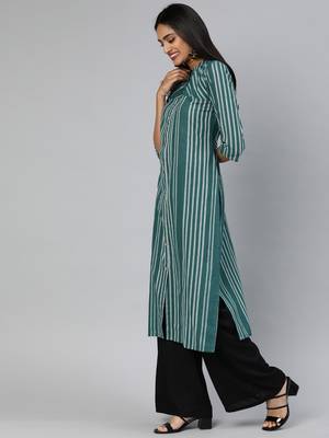 Teal printed cotton cotton-kurtis 2