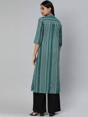 Teal printed cotton cotton-kurtis 3
